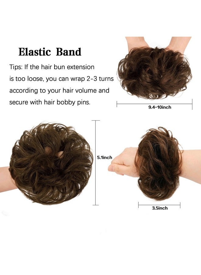 فيشبن كعكة شعر بشرية فوضوية من FESHFEN - كعكة شعر بشري 100%، ربطات شعر حقيقية، وصلات شعر ذيل حصان، تسريحة شعر مموجة ومرفوعة، كعكة شعر للنساء، لون بني فاتح شوكولاتة - Image 3