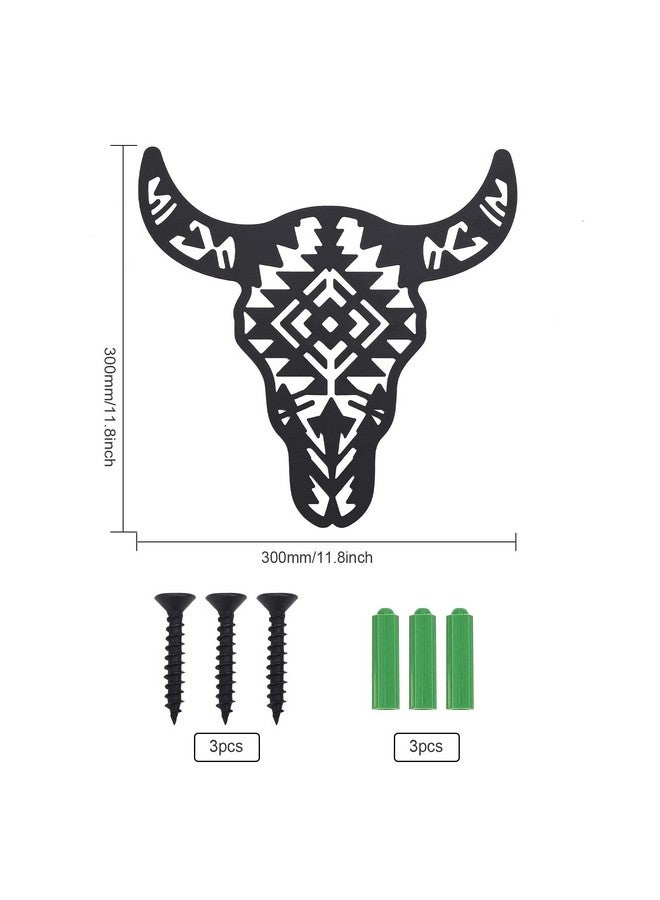 ORIGACH Black Metal Western Cow Skull Art Decor Cool Wall Hanging Western Rustic Metal Bull Head Wall Sculptures Decor For Living Room Bedroom Kitchen Garden Gift Idea 12 Inch - Image 2