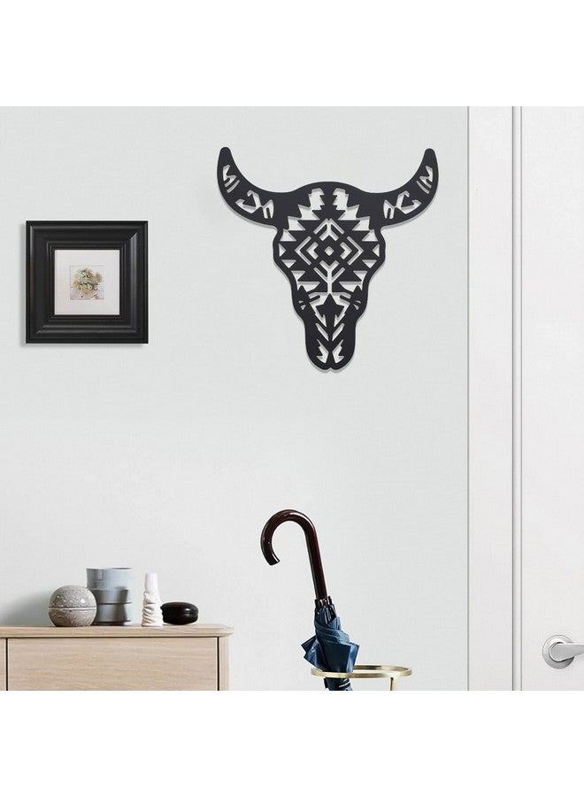 ORIGACH Black Metal Western Cow Skull Art Decor Cool Wall Hanging Western Rustic Metal Bull Head Wall Sculptures Decor For Living Room Bedroom Kitchen Garden Gift Idea 12 Inch - Image 5