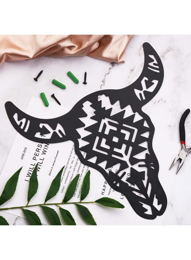ORIGACH Black Metal Western Cow Skull Art Decor Cool Wall Hanging Western Rustic Metal Bull Head Wall Sculptures Decor For Living Room Bedroom Kitchen Garden Gift Idea 12 Inch - Image 4