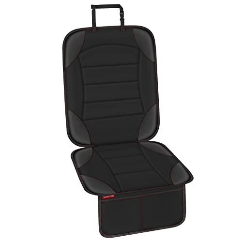 Sinvitron Car Seat Protector for Child Car Seat - Waterproof Non-Slip Leather Mat with 2 Mesh Pockets, Universal Seat Cover for Baby, Pets & Vehicles (1-Pack, Black) - Image 1
