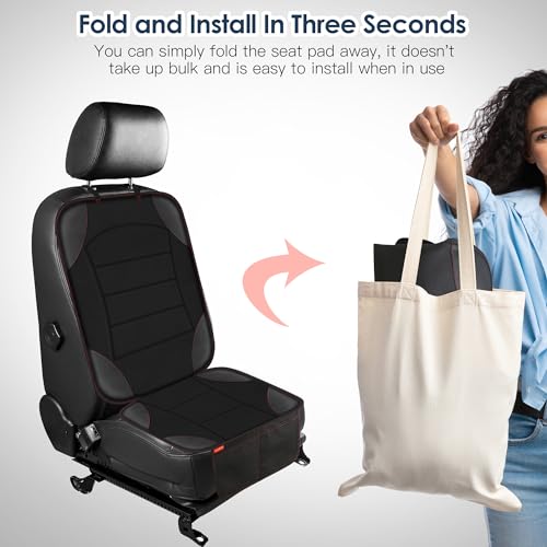 Sinvitron Car Seat Protector for Child Car Seat - Waterproof Non-Slip Leather Mat with 2 Mesh Pockets, Universal Seat Cover for Baby, Pets & Vehicles (1-Pack, Black) - Image 4