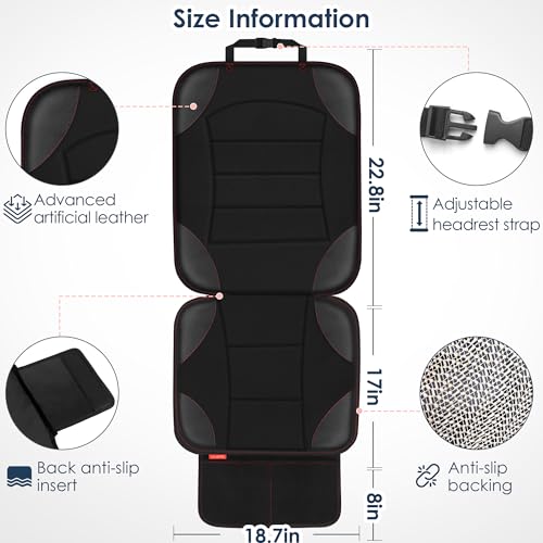 Sinvitron Car Seat Protector for Child Car Seat - Waterproof Non-Slip Leather Mat with 2 Mesh Pockets, Universal Seat Cover for Baby, Pets & Vehicles (1-Pack, Black) - Image 3