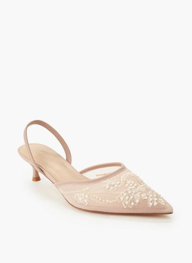 Celeste Women Embellished Kitten Heel Pointed Toe Shoes