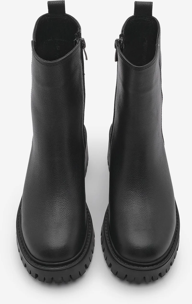 MARJIN Women's Leather Zippered Thick Heeled Scratch Sole Casual Boots Forlas