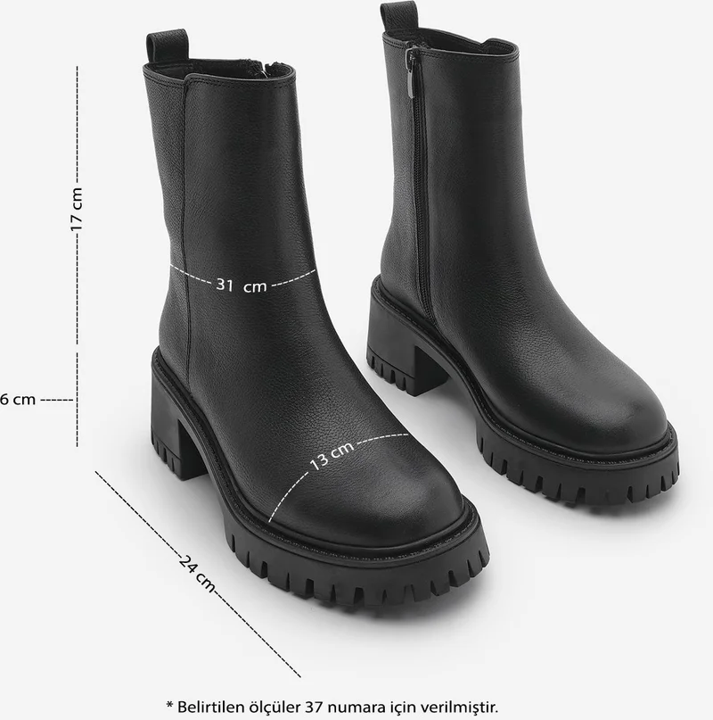MARJIN Women's Leather Zippered Thick Heeled Scratch Sole Casual Boots Forlas
