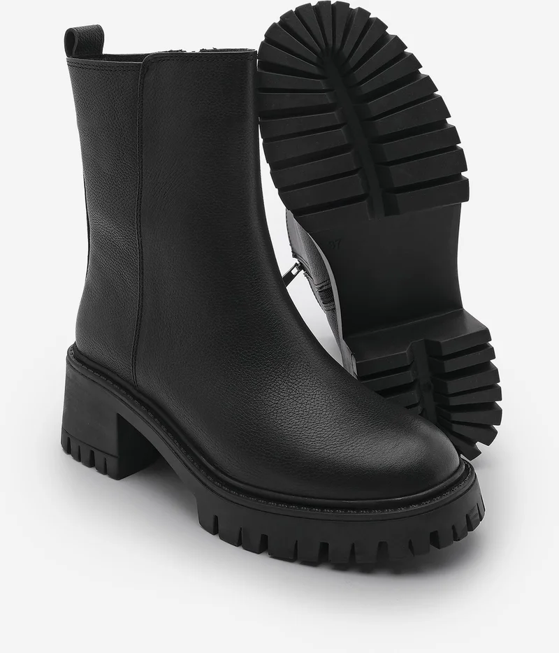 MARJIN Women's Leather Zippered Thick Heeled Scratch Sole Casual Boots Forlas