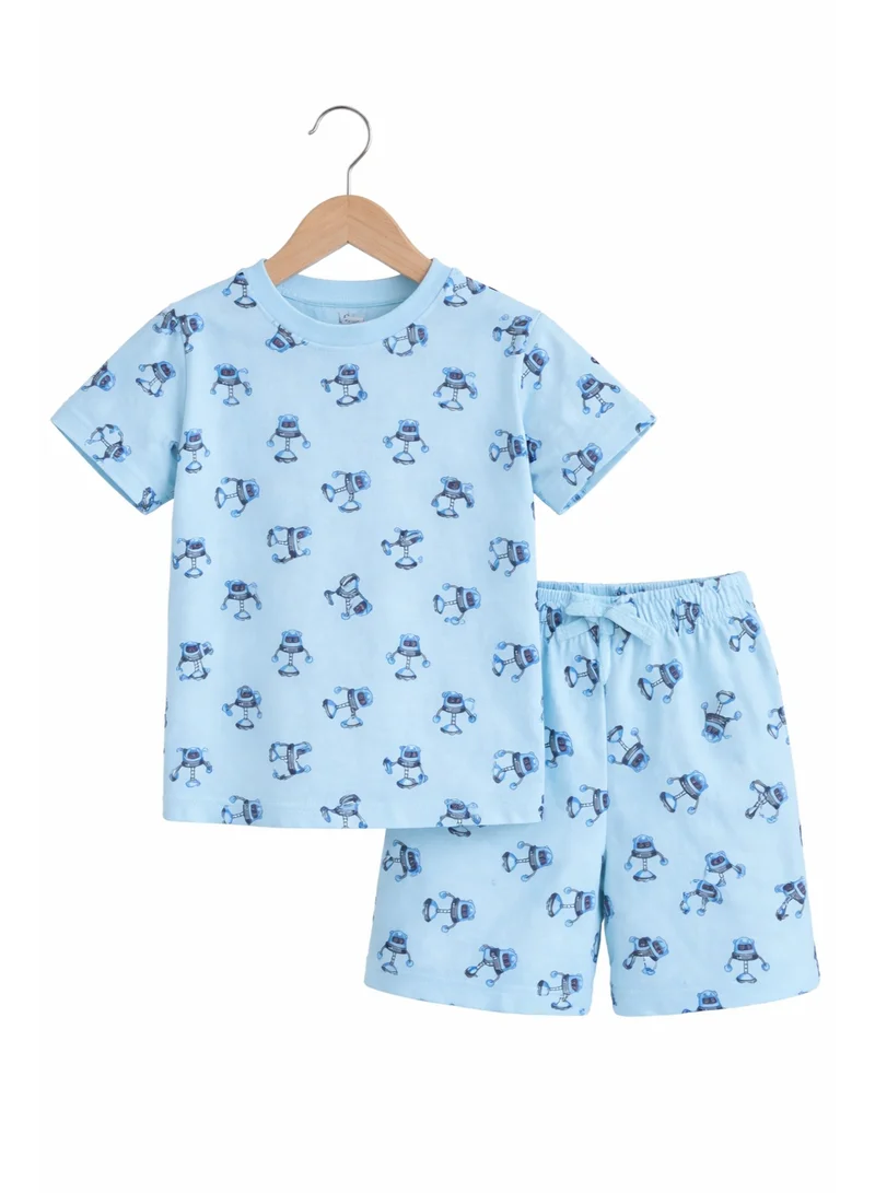 فكتور اند جين طقم بيجاما قطنية للأولاد بطبعة روبوت – قميص قصير وسروال قصير للّيل