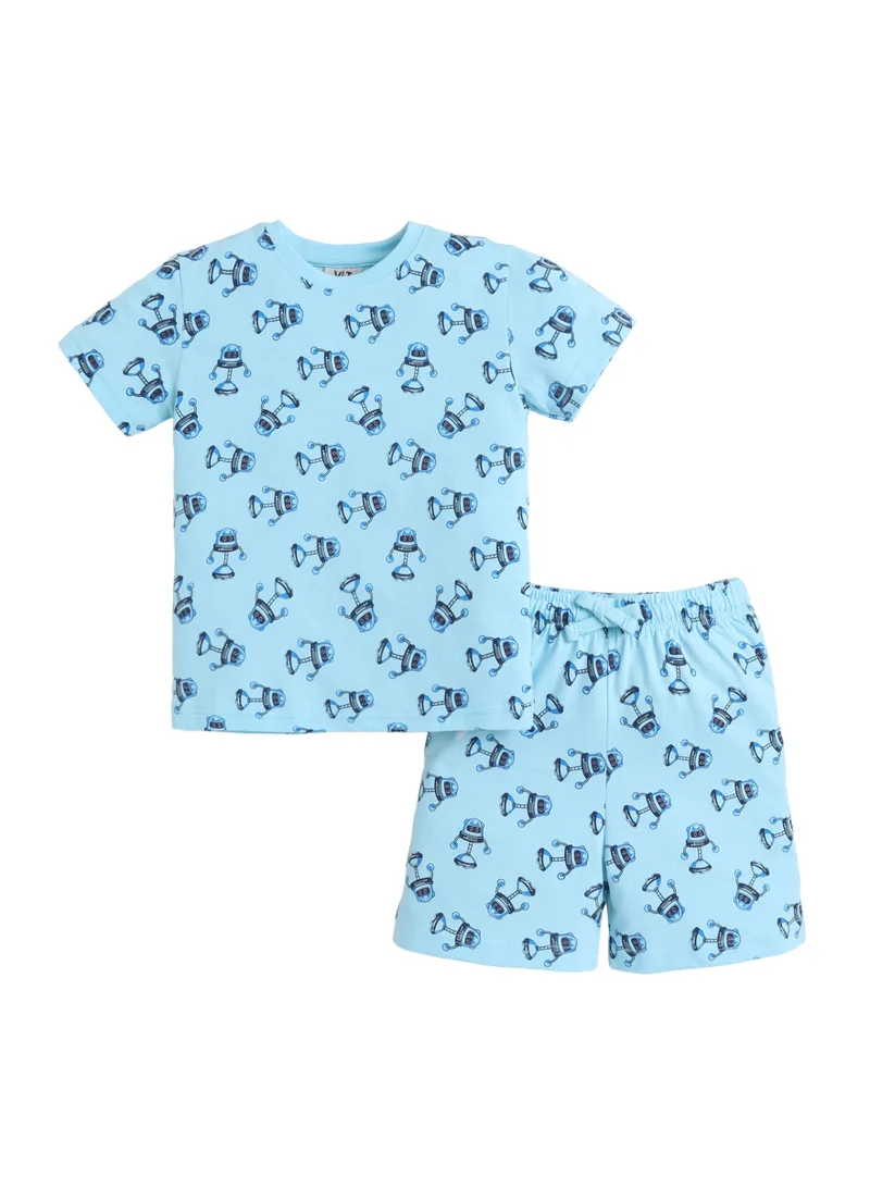 Victor And Jane  Boys Robot Print Cotton Pajama Set – T-Shirt & Shorts Nightwear for Men | Best Price UAE