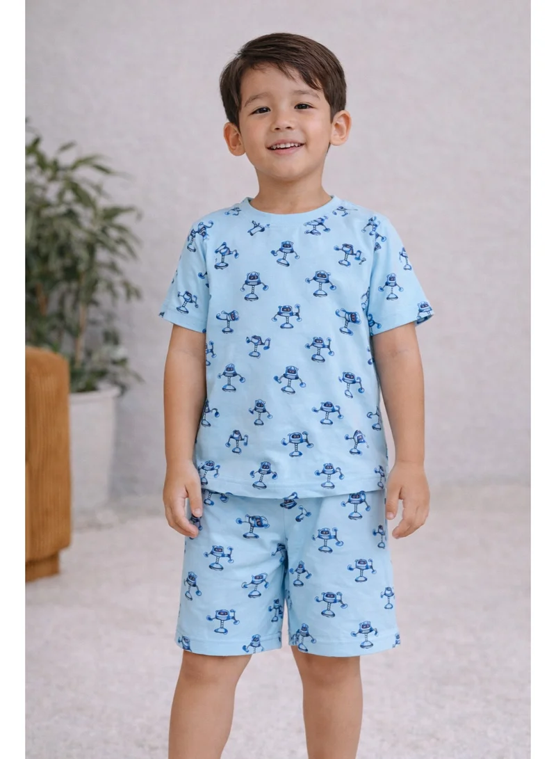 Victor And Jane  Boys Robot Print Cotton Pajama Set – T-Shirt & Shorts Nightwear for Men | Best Price UAE