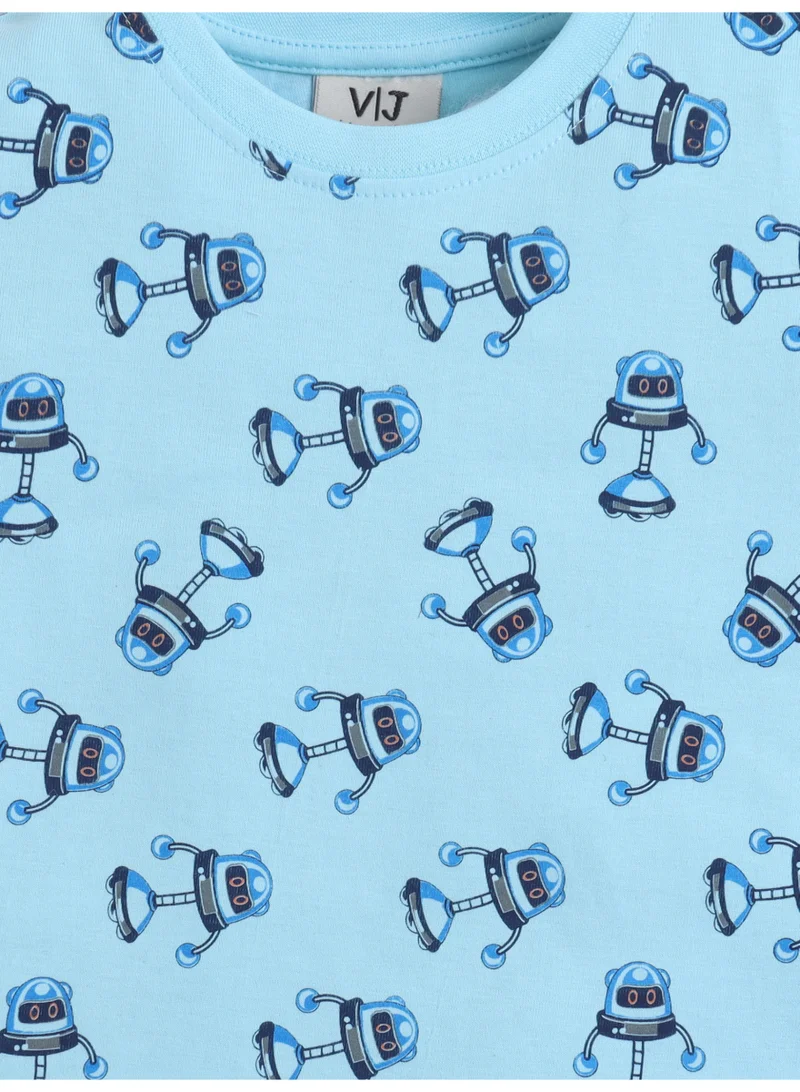 Victor And Jane  Boys Robot Print Cotton Pajama Set – T-Shirt & Shorts Nightwear for Men | Best Price UAE