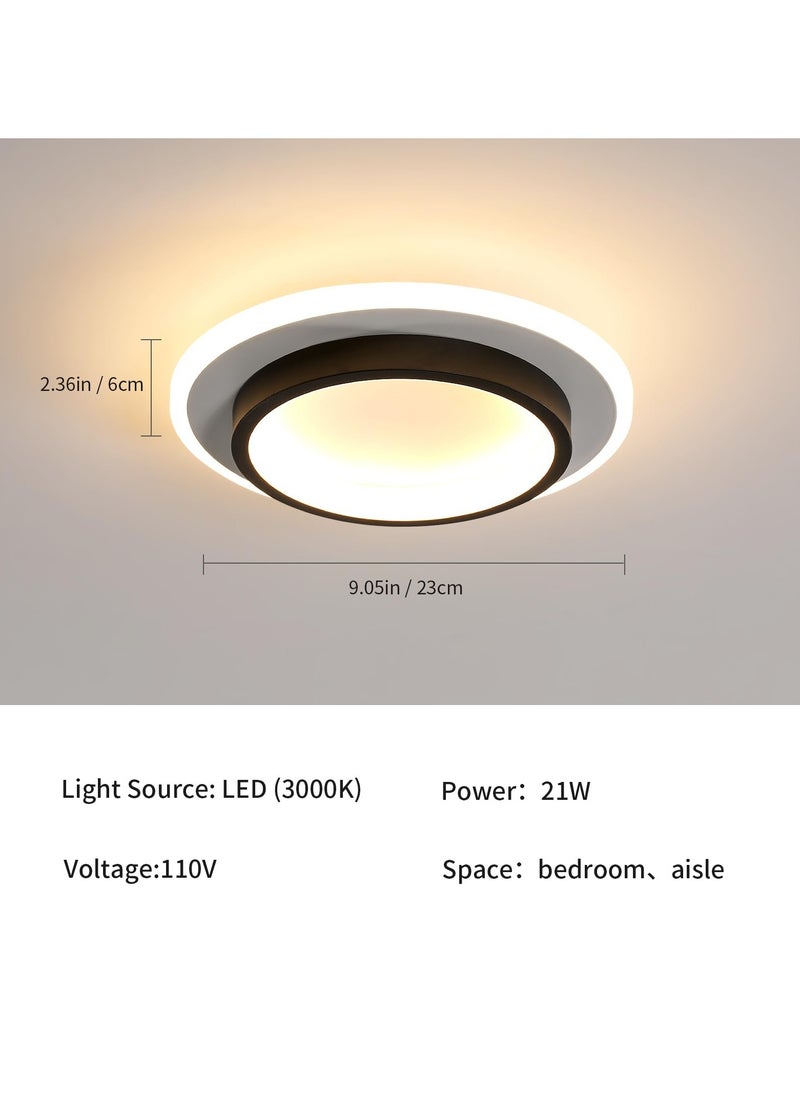 شو وو قطعة واحدة من مصابيح السقف LED الحديثة مقاس 9 بوصات، 21 وات 3000 كلفن، مصباح دائري مثبت في الردهة، للمطبخ والممر والشرفة، باللونين الأسود والأبيض  - Image 3