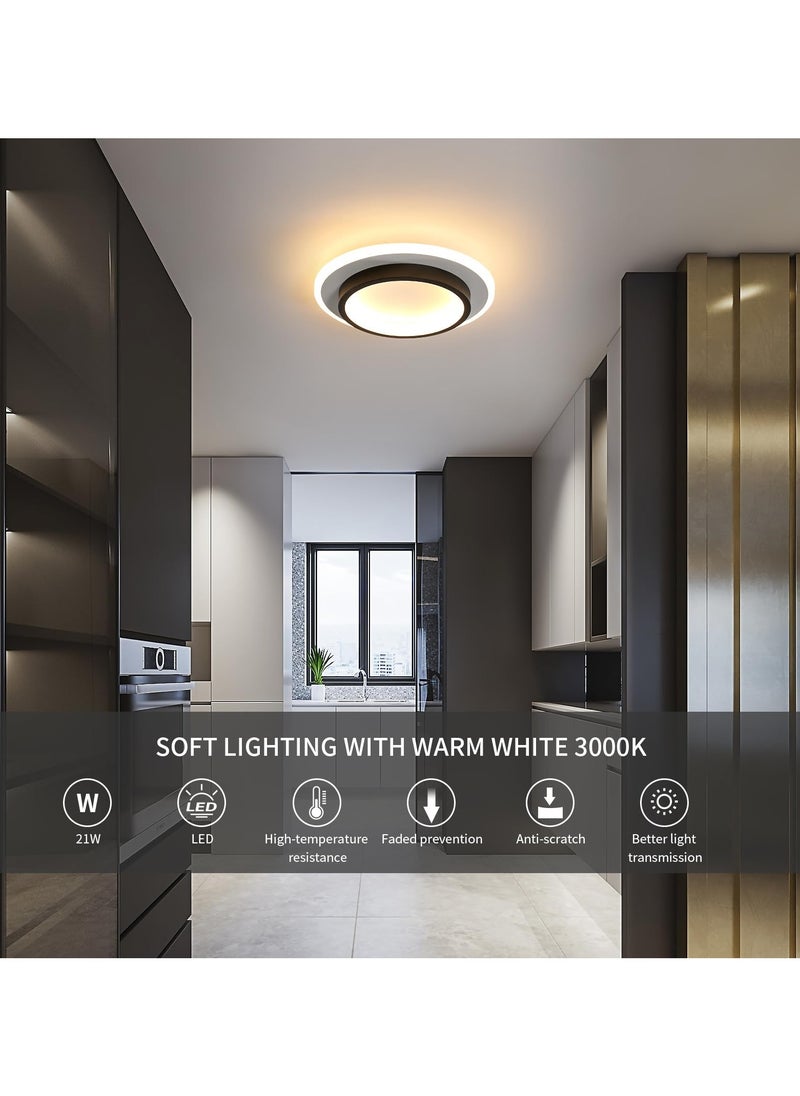 شو وو قطعة واحدة من مصابيح السقف LED الحديثة مقاس 9 بوصات، 21 وات 3000 كلفن، مصباح دائري مثبت في الردهة، للمطبخ والممر والشرفة، باللونين الأسود والأبيض  - Image 4