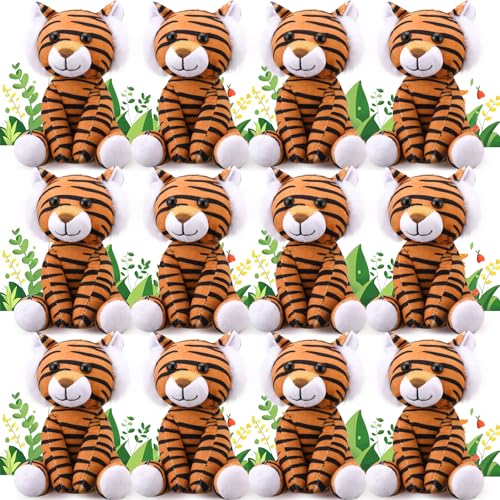 Blueweenly 12 Pieces Tiger Stuffed Animal 6 Inch Sitting Tiger Plush Toys Lifelike and Cute Animal Dolls Gifts for Boys and Girls Birthday Favors Forest Gifts Party DecorClassic - Image 1