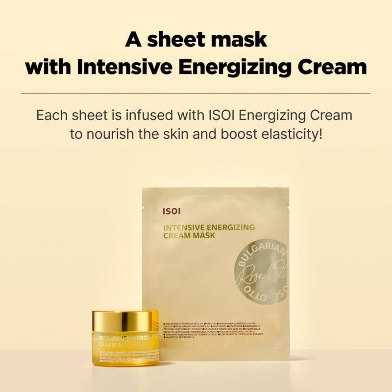 ISOI Intensive Energizing Cream Premium Sheet Mask for Skin Elasticity & Firmness, Infused with High-Moisturizing & Nourishing Firming Cream, Korean Face Mask (4EA) - Image 3