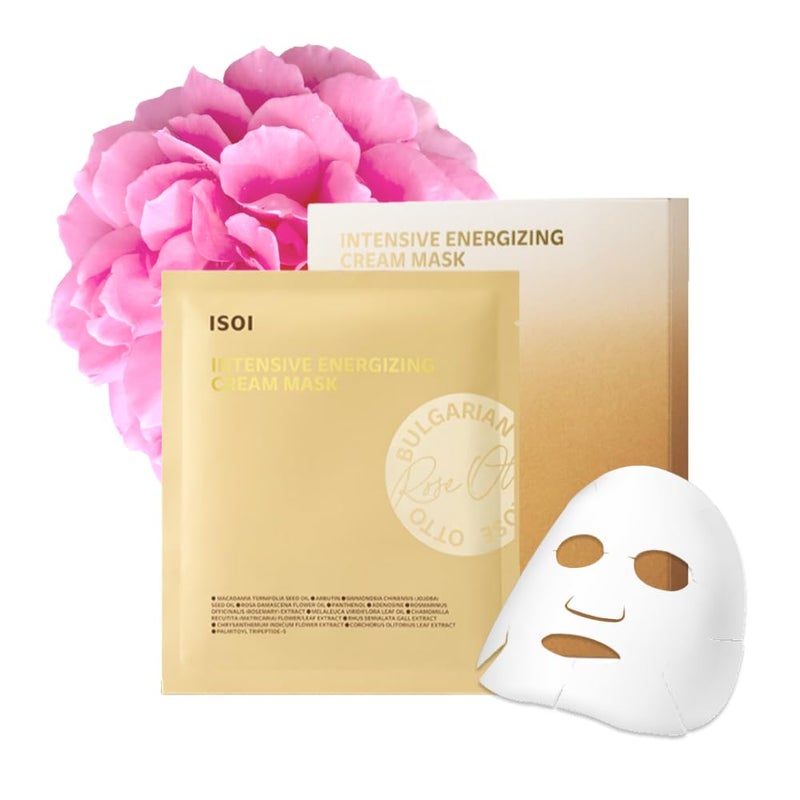 ISOI Intensive Energizing Cream Premium Sheet Mask for Skin Elasticity & Firmness, Infused with High-Moisturizing & Nourishing Firming Cream, Korean Face Mask (4EA) - Image 1