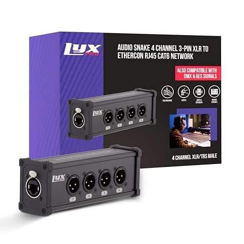 LyxPro 4 Channel Dual Input 3-Pin Multi-Network XLR Cable Breakout for Stage Sound, Lighting, and Recording Studio - Male to RJ45 Ethercon – Ideal for Sound, Lighting Setup, Ground Lift - Image 1
