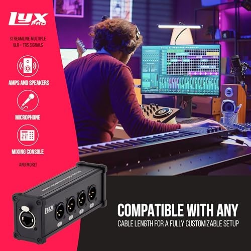 LyxPro 4 Channel Dual Input 3-Pin Multi-Network XLR Cable Breakout for Stage Sound, Lighting, and Recording Studio - Male to RJ45 Ethercon – Ideal for Sound, Lighting Setup, Ground Lift - Image 5