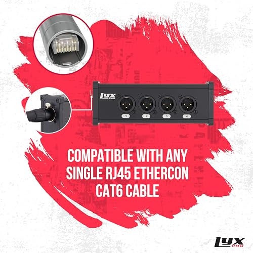 LyxPro 4 Channel Dual Input 3-Pin Multi-Network XLR Cable Breakout for Stage Sound, Lighting, and Recording Studio - Male to RJ45 Ethercon – Ideal for Sound, Lighting Setup, Ground Lift - Image 2
