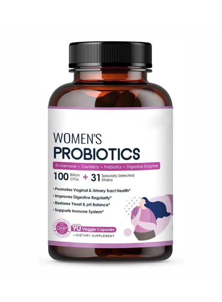 بروبيوتيك لايف بروبيوتيك للنساء ، 90 كبسولة 100 مليار وحدة تشكيل مستعمرة 31 سلالة ، مع البريبايوتكس العضوي التوت البري ، مناعة الجهاز الهضمي ، مستقر على الرف ، تأخر الإطلاق ، خال من منتجات الألبان من جلوتين الصويا