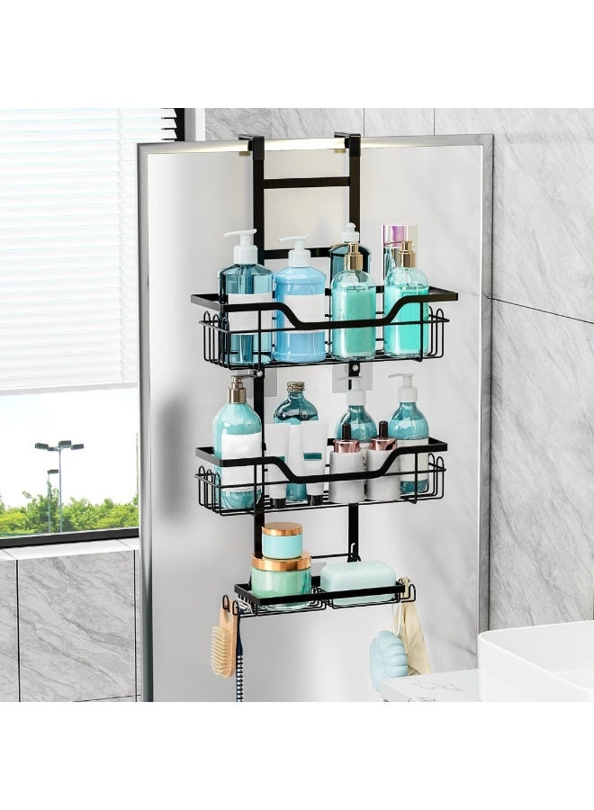 UrbanEssentia 3-Tier Over-the-Door Shower Caddy Organizer – Rustproof Hanging Shower Shelf with Hooks, No-Drill Bathroom Storage Rack for Shampoo, Conditioner, Body Wash & Accessories (Black) - Image 1