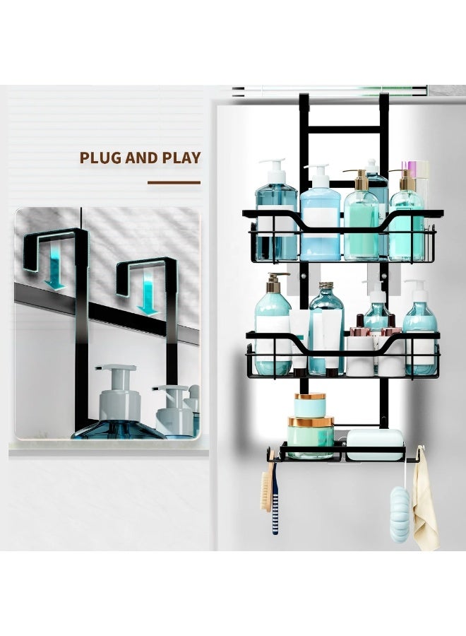 UrbanEssentia 3-Tier Over-the-Door Shower Caddy Organizer – Rustproof Hanging Shower Shelf with Hooks, No-Drill Bathroom Storage Rack for Shampoo, Conditioner, Body Wash & Accessories (Black) - Image 3