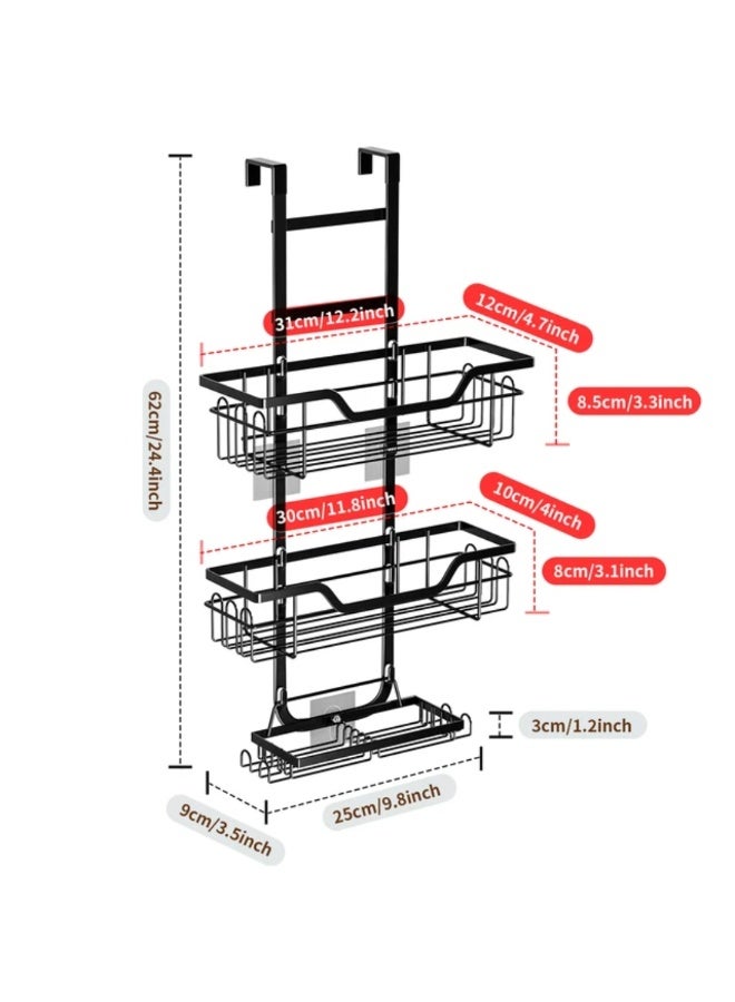 UrbanEssentia 3-Tier Over-the-Door Shower Caddy Organizer – Rustproof Hanging Shower Shelf with Hooks, No-Drill Bathroom Storage Rack for Shampoo, Conditioner, Body Wash & Accessories (Black) - Image 2