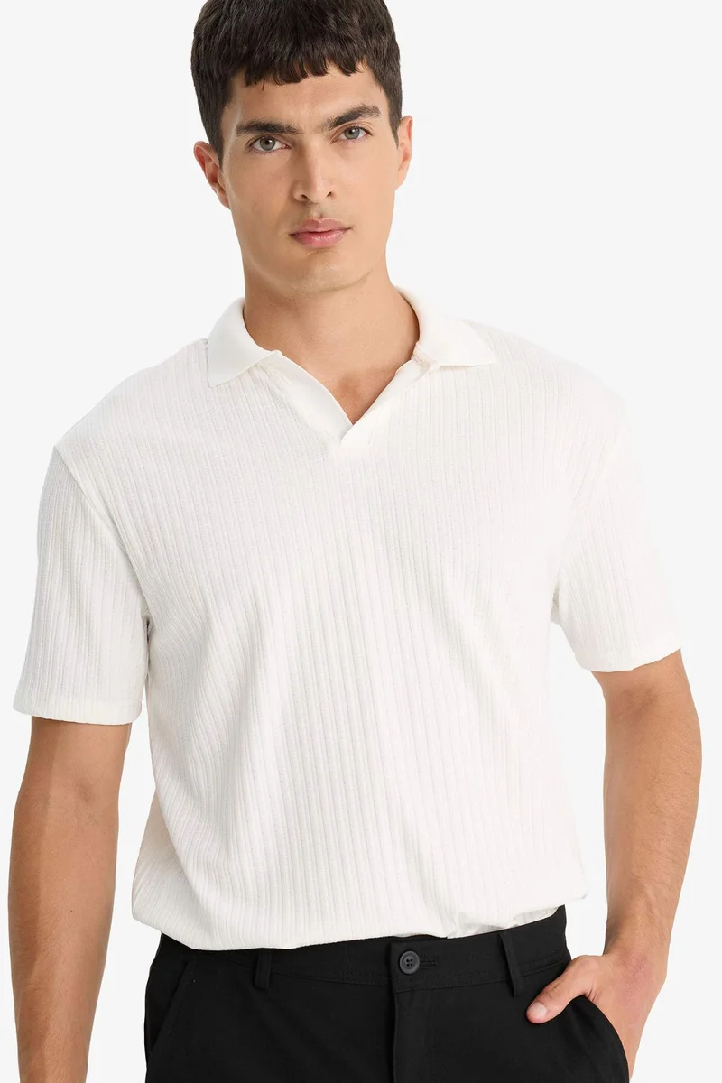 DeFacto Regular Fit Crinkle Short Sleeve Polo T-Shirt