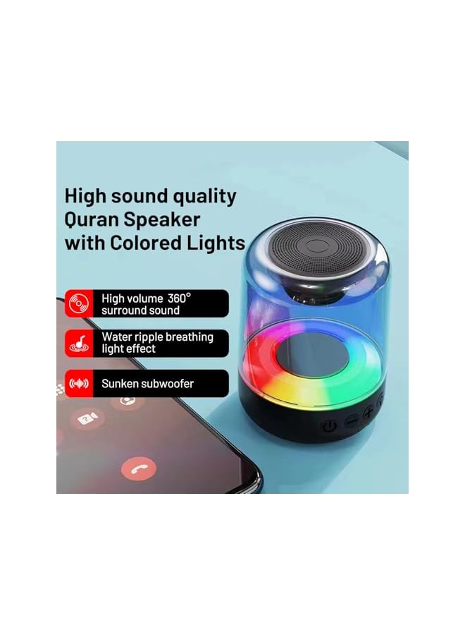 أريفا مصباح مكبر صوت قرآن مصغر، غلاف شفاف ثلاثي الأبعاد مع ضوء موجي مائي، بلوتوث 5.0، صوت محيطي عالي الدقة 360° مع قاعدة، تحكم عبر التطبيق/التحكم عن بُعد، 18 قارئًا و15 لغة، هدية مثالية للمسلمين. - Image 3