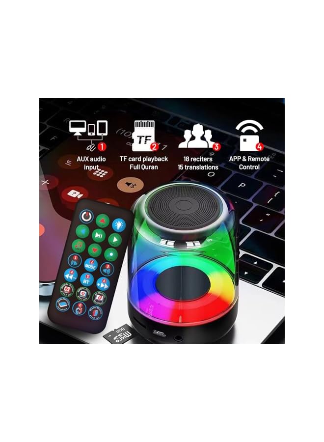 أريفا مصباح مكبر صوت قرآن مصغر، غلاف شفاف ثلاثي الأبعاد مع ضوء موجي مائي، بلوتوث 5.0، صوت محيطي عالي الدقة 360° مع قاعدة، تحكم عبر التطبيق/التحكم عن بُعد، 18 قارئًا و15 لغة، هدية مثالية للمسلمين. - Image 4
