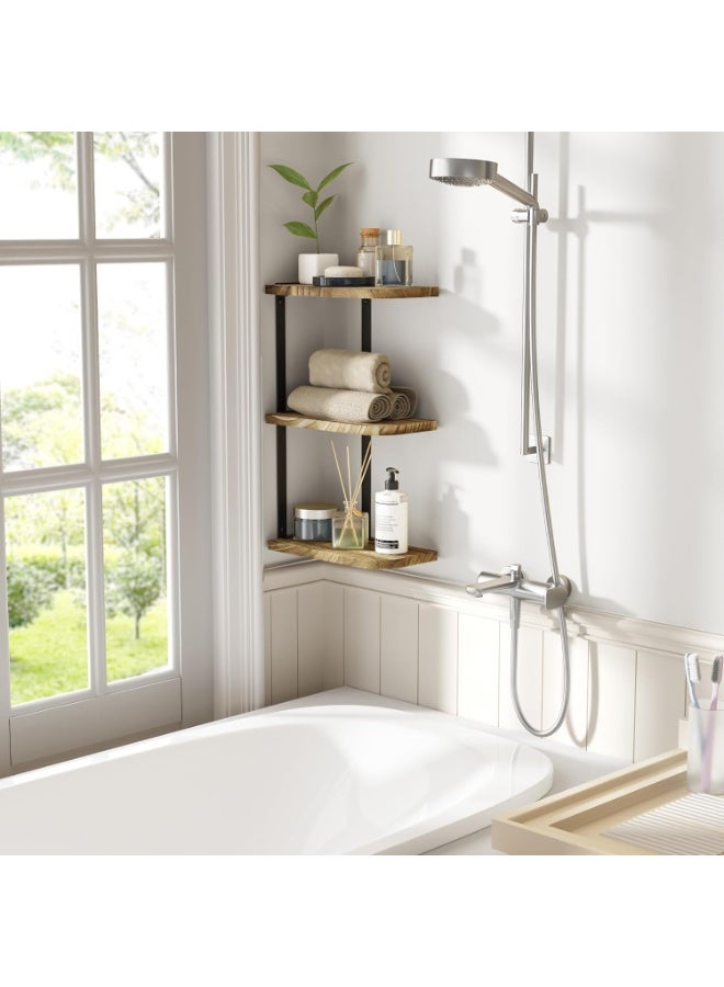 XiuWoo 3 Tier Adjustable Corner Shelf, Wooden Floating Shelves, Wall Moun Metal Home Display Shelves, Home Storgae Rack, Plant Rack for Home, Office - Image 2