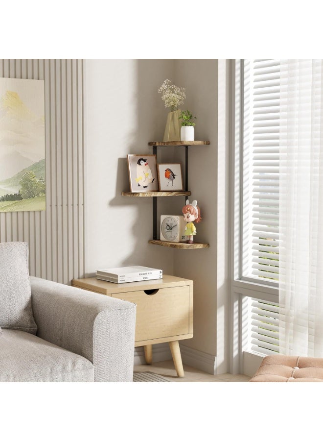 XiuWoo 3 Tier Adjustable Corner Shelf, Wooden Floating Shelves, Wall Moun Metal Home Display Shelves, Home Storgae Rack, Plant Rack for Home, Office - Image 4