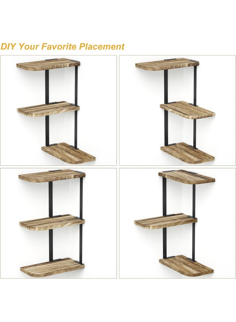 XiuWoo 3 Tier Adjustable Corner Shelf, Wooden Floating Shelves, Wall Moun Metal Home Display Shelves, Home Storgae Rack, Plant Rack for Home, Office - Image 5