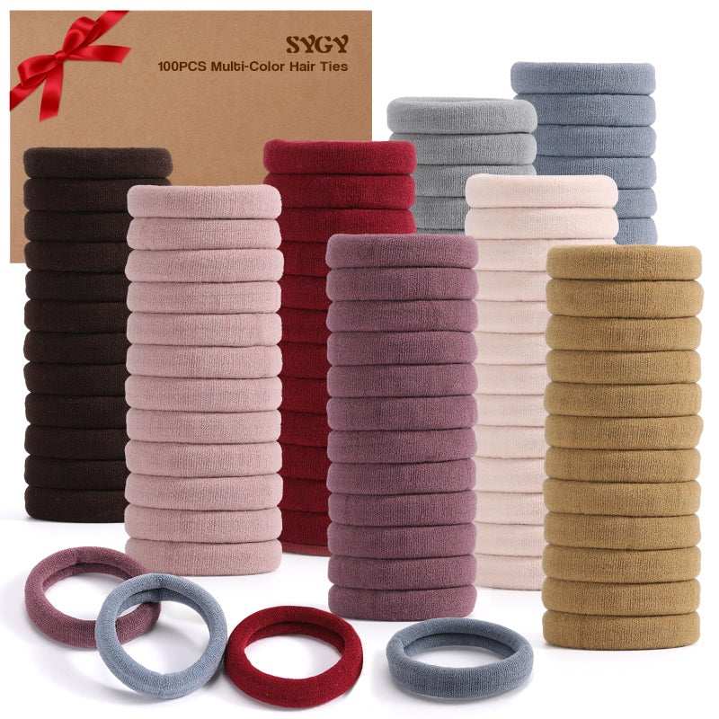 100PCS Elastic Cotton Hair Bands Seamless NoDamage Ponytail Holders for Thick or Thin Hair Soft Hair Accessories for Women and Girls Coral Color