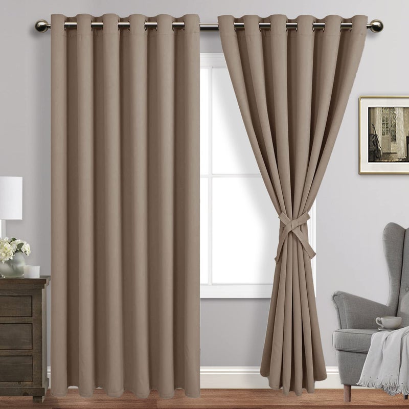 JIUZHEN Taupe Blackout Curtains with Tiebacks - Thermal Insulated  Light Blocking and Noise Reducing Grommet Curtains for Bedroom and Living Room  Set of 2 Window Curtain Panels  70 x 84 Inch Length - Image 1