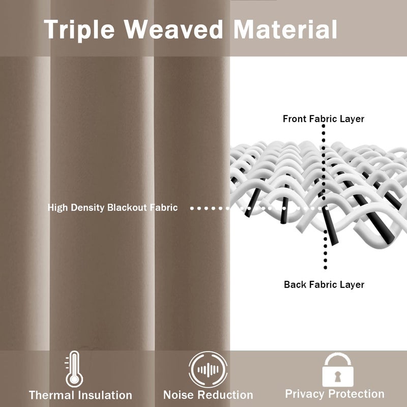JIUZHEN Taupe Blackout Curtains with Tiebacks - Thermal Insulated  Light Blocking and Noise Reducing Grommet Curtains for Bedroom and Living Room  Set of 2 Window Curtain Panels  70 x 84 Inch Length - Image 4