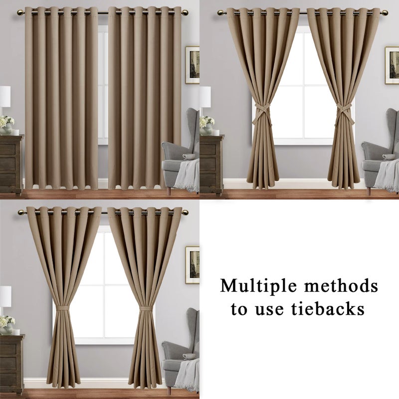 JIUZHEN Taupe Blackout Curtains with Tiebacks - Thermal Insulated  Light Blocking and Noise Reducing Grommet Curtains for Bedroom and Living Room  Set of 2 Window Curtain Panels  70 x 84 Inch Length - Image 5