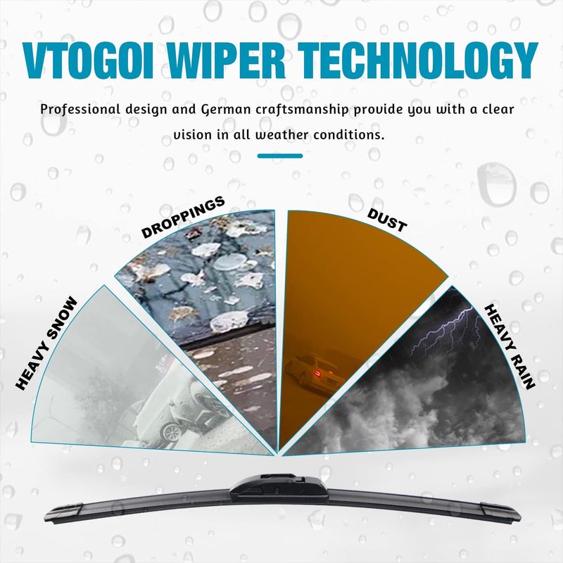 VTOGOI مساحات زجاج أمامي من المطاط الطبيعي بجودة OEM بحجم 24''+16'' لجميع الفصول (عبوة من 2) - Image 5