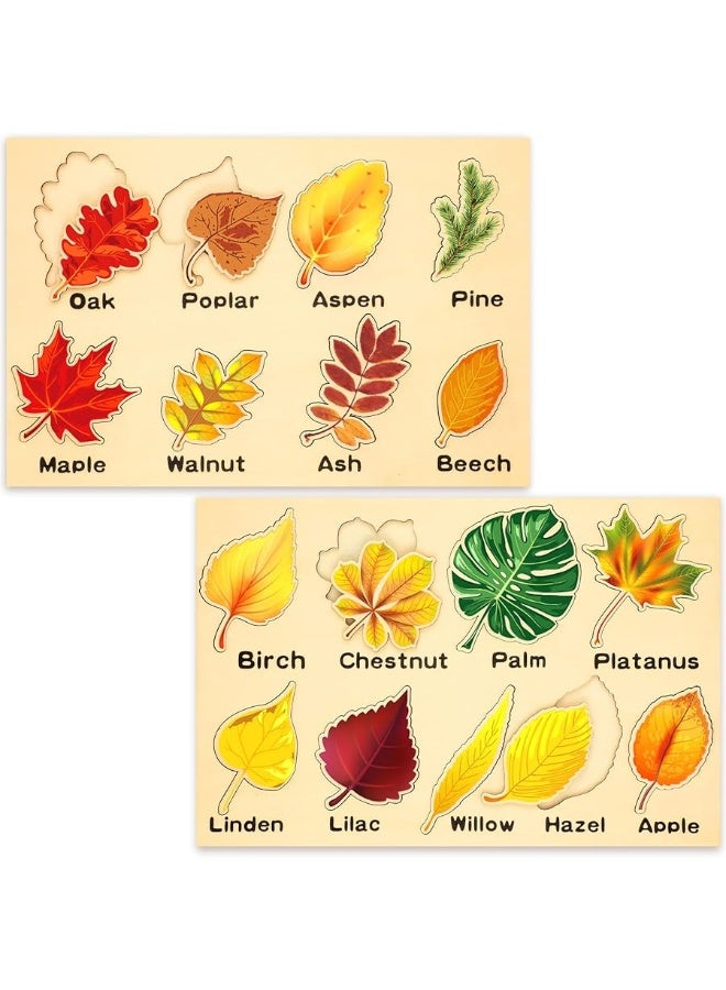 Kathfly 2 Pieces Leaf Wooden Jigsaw Puzzles Leaf Puzzle Montessori Toy Montessori Puzzle Early Educational Learning Puzzle for Birthday Gift Early Education School Cute - Image 2