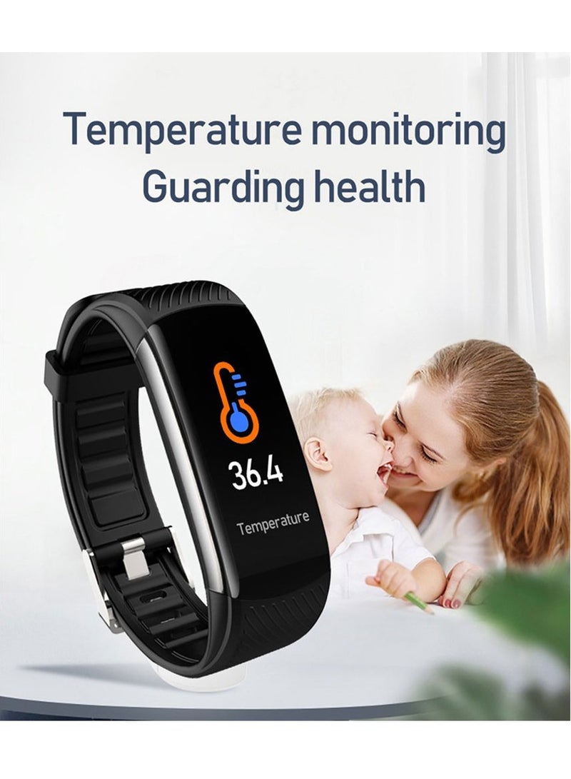 C6T Body Temperature Bracelet Watch Smart Sports Bracelet IP67 Information Push Sleep Exercise Step Waterproof Sports Smart Bracelet Blood Pressure Monitoring (Blue) - Image 4
