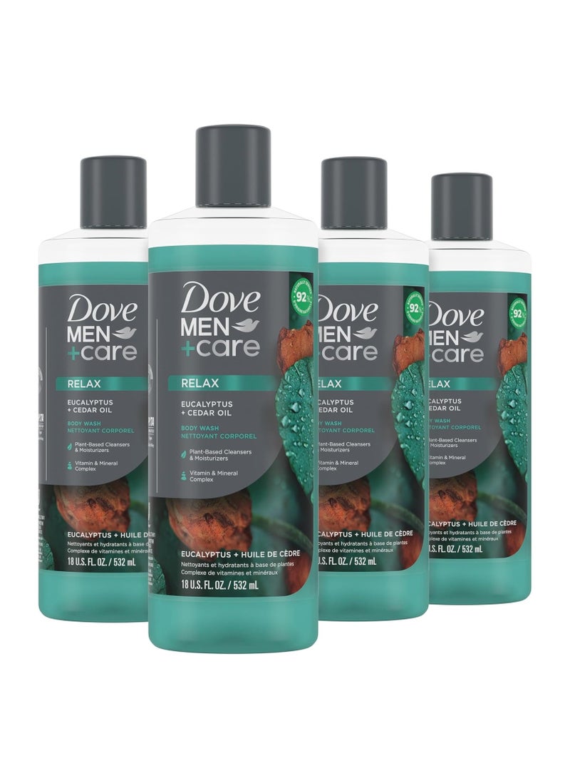 دوف غسول الجسم دوف مين + كير، 4 قطع، بزيت الأوكالبتوس والأرز لإعادة بناء البشرة أثناء الاستحمام مع منظفات ومرطبات نباتية، 18 أونصة
