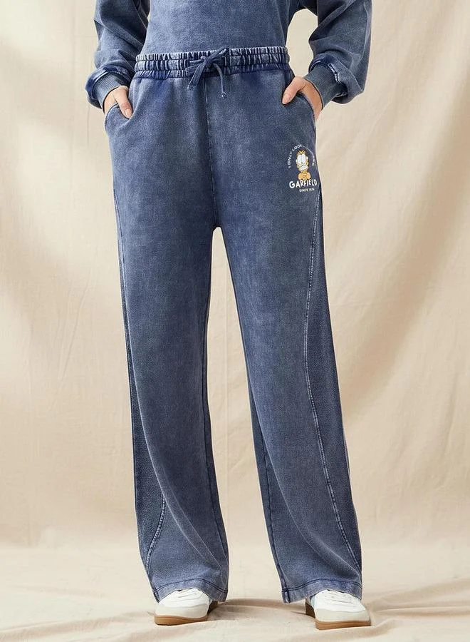 SP Characters Comfort Waist Cotton Wide Leg Pants with Garfield Print