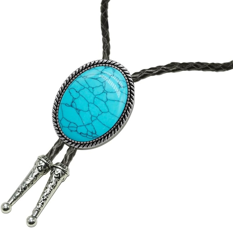 Moranse Bolo Tie With Emerald Blue and Black or More Colors Stone Celtic Style Genuine and Cowhide Rope - Image 4