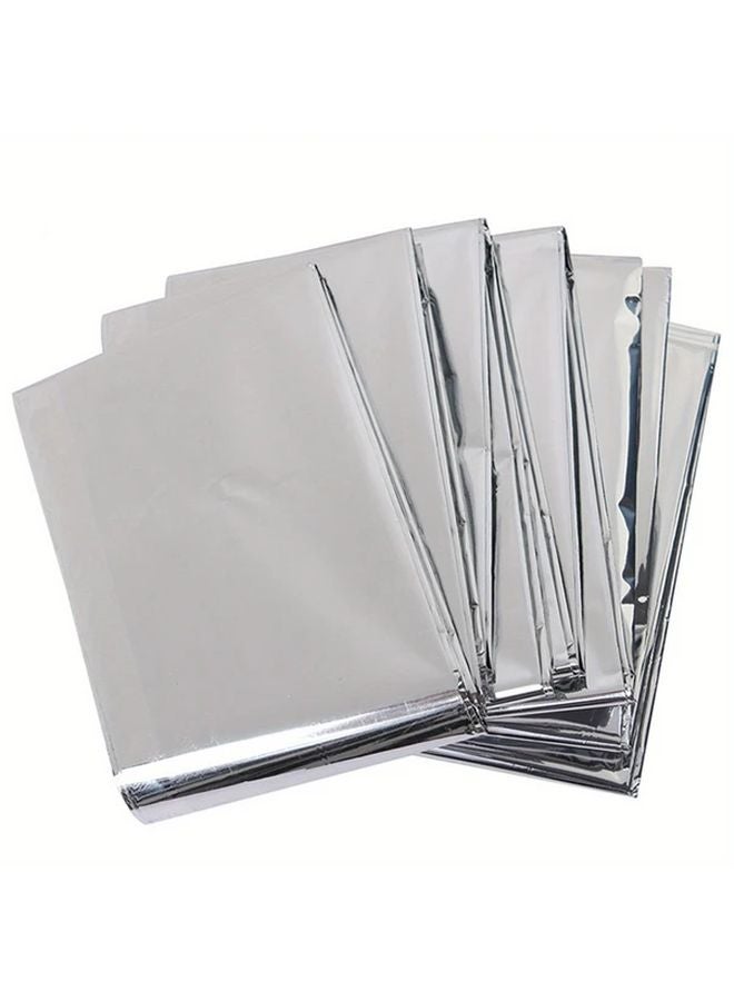 5 قطع من بطانيات الطوارئ العازلة الفضية مقاس 51.18 × 82.68 بوصة متينة خفيفة الوزن قابلة للحمل للبقاء على قيد الحياة في الهواء الطلق - Image 1