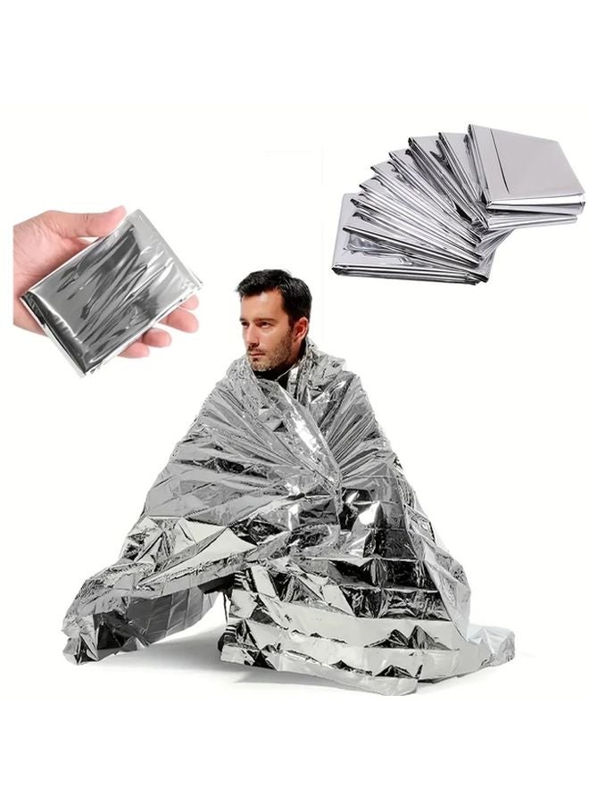 5 قطع من بطانيات الطوارئ العازلة الفضية مقاس 51.18 × 82.68 بوصة متينة خفيفة الوزن قابلة للحمل للبقاء على قيد الحياة في الهواء الطلق - Image 2