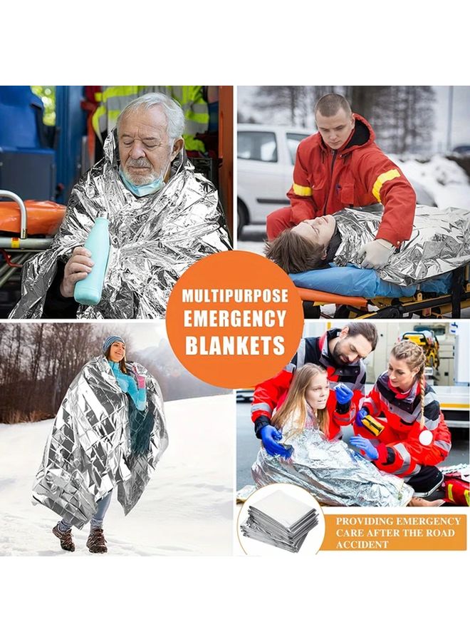 5 قطع من بطانيات الطوارئ العازلة الفضية مقاس 51.18 × 82.68 بوصة متينة خفيفة الوزن قابلة للحمل للبقاء على قيد الحياة في الهواء الطلق - Image 5