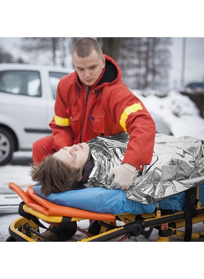 5 قطع من بطانيات الطوارئ العازلة الفضية مقاس 51.18 × 82.68 بوصة متينة خفيفة الوزن قابلة للحمل للبقاء على قيد الحياة في الهواء الطلق - Image 4