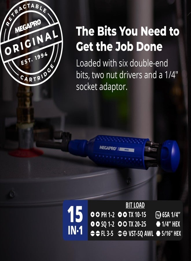 MEGAPRO® Original HVAC 15-in-1 Multi-bit Screwdriver | Schrader Valve Bit | 1/4" Socket Adapter | Square Awl Bit - Image 2