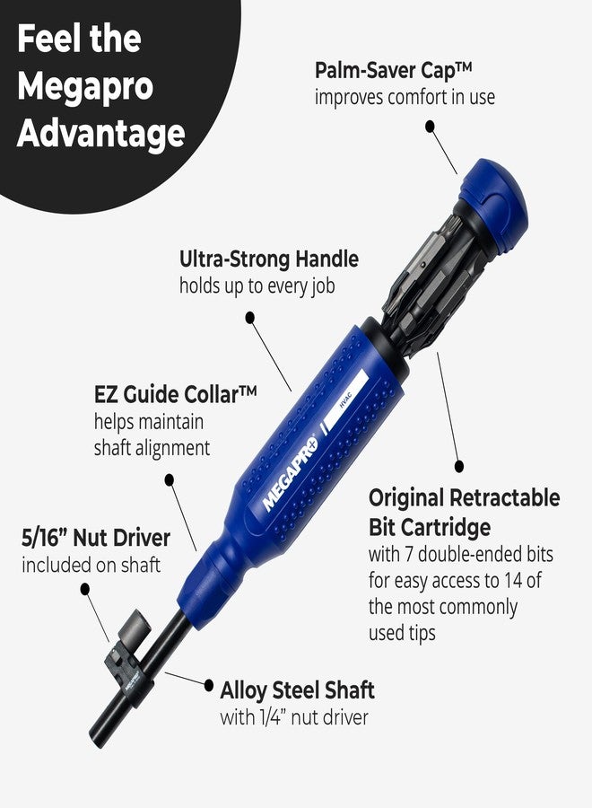 MEGAPRO® Original HVAC 15-in-1 Multi-bit Screwdriver | Schrader Valve Bit | 1/4" Socket Adapter | Square Awl Bit - Image 3