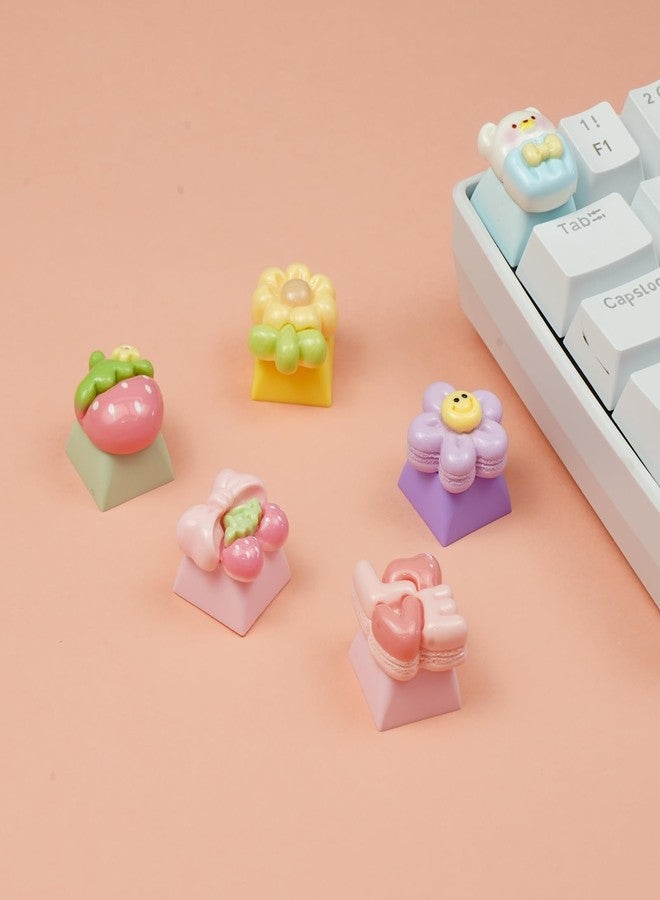 Wonhibo 6 PCS Cute Keycaps for Cherry MX Keyboards - Strawberry Sunflower OEM Profile ESC Key Replacement, Mechanical Keyboard Decoration for Women Girls - Image 1